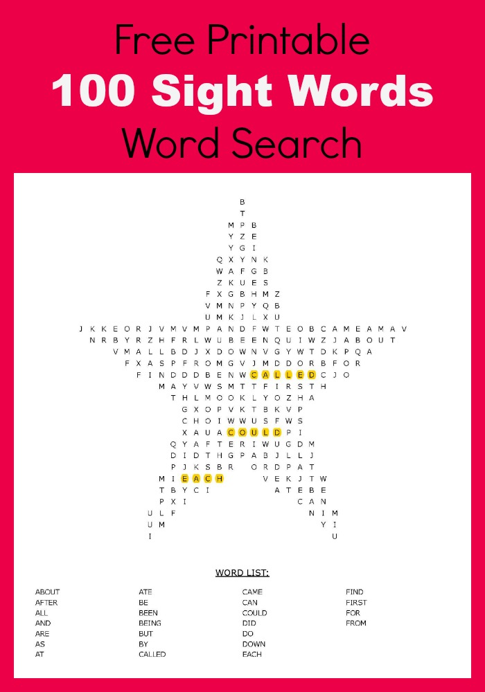 100 sight words word search-free printables